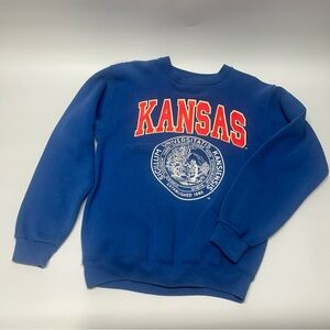 Vintage PM Sports KU University Of Kansas Jayhawks Blue Sweatshirt Seal Medium